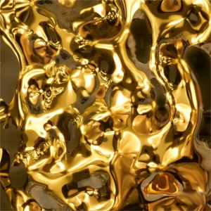 Golden yellow water ripple metal sheet with wave texture for decorative architectural panels