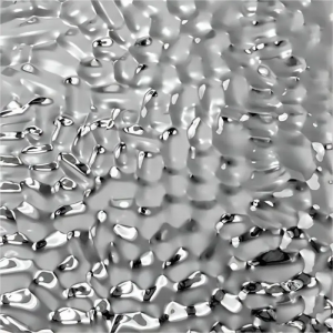 Silver water ripple stainless steel sheet with a textured, wave-like surface for decorative and architectural use.