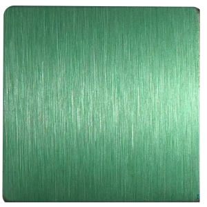 Green hairline brushed stainless steel plate
