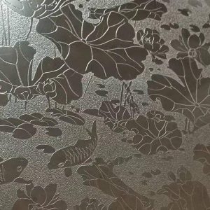 stainless steel embossed sheet with moonlight over the lotus pond pattern, nature-inspired textured decorative panel