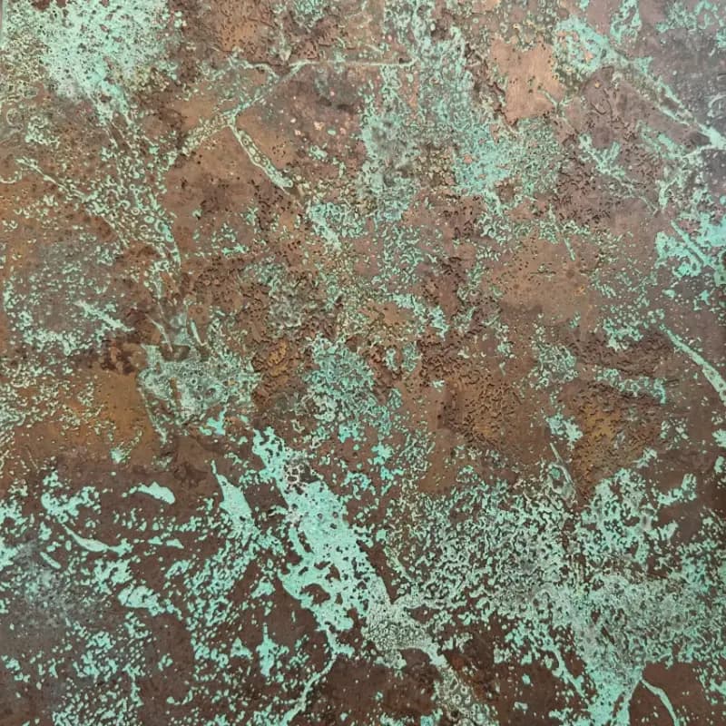 Large format antique stainless steel sheet with satin antique coating