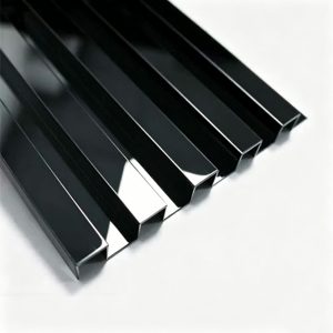 Black stiffened stainless steel curtain wall panels with reinforced ribbed profiles for high‑strength building facades.