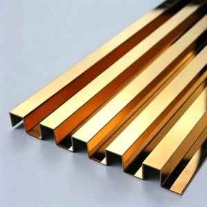 Gold stainless steel Great Wall panels with a distinctive rampart-like profile, offering a luxurious metallic finish for modern wall cladding.