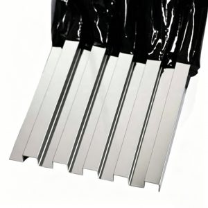 Silver stainless steel corrugated wall panels with sleek wave texture, ideal for modern interior and exterior cladding.