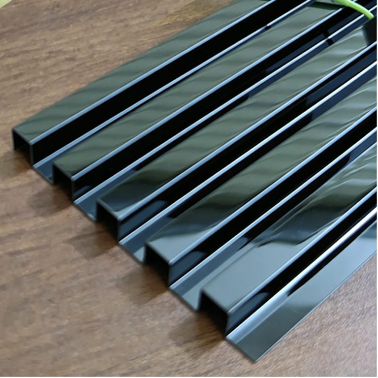 Dark blue stainless steel decorative corrugated wall panels with a rich navy hue and flowing wave texture for modern architectural accents.
