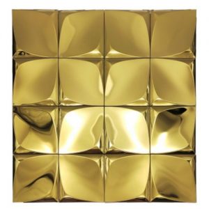 Gold stainless steel mosaic decorative tiles with a shimmering metallic grid pattern, ideal for KTV wall cladding and entertainment venue interiors.