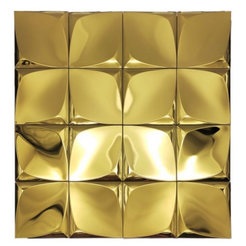 Gold stainless steel mosaic decorative tiles with a shimmering metallic grid pattern, ideal for KTV wall cladding and entertainment venue interiors.