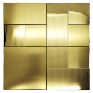 Decorative stainless steel art wall tiles with brushed metallic finish, geometric patterns, and modern architectural appeal.