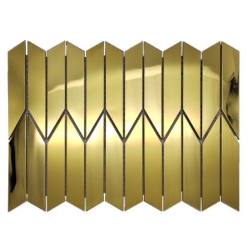 Polished gold stainless steel mosaic tile with square grid pattern, luxury decorative metal wall tile