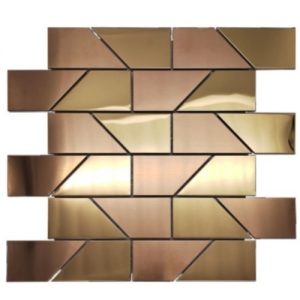 Rose gold stainless steel mosaic tile with polished square metallic chips, premium decorative wall tile