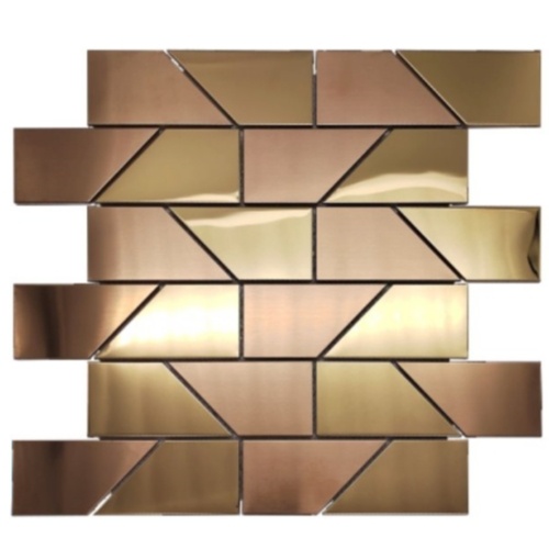 Rose gold stainless steel mosaic tile with polished square metallic chips, premium decorative wall tile