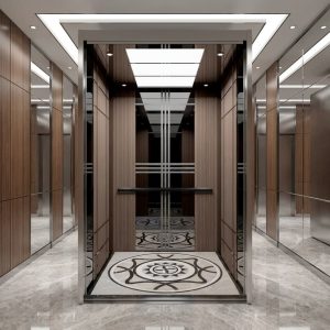 Mirror etched stainless steel elevator car panels