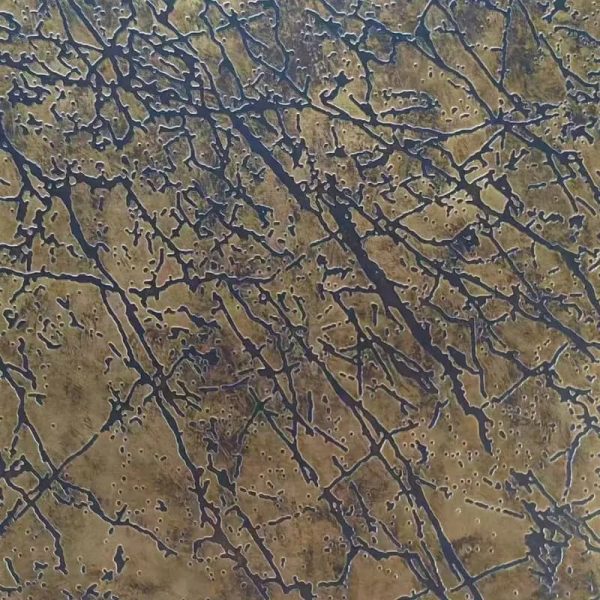 Weathered antique stainless steel sheet panel with subtle grain texture